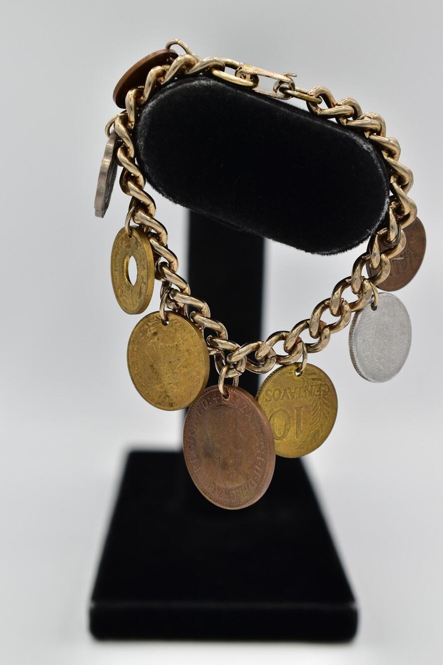 Vintage Multi-Coin Bracelet Mixed Metal Silver Copper Brass Gold Dangle BinAW